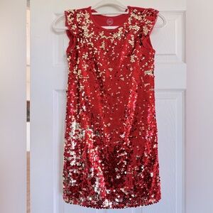 Wonder Nation Red Sequined, Batwing Sleeved Dress, Size M 7/8
